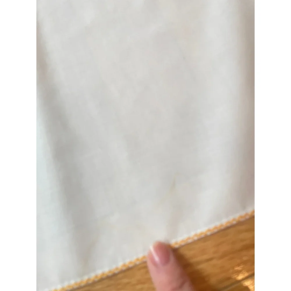 Vintage Hand Embroidered Floral‎ Applique Tablecloth White Yellow Orange 99x65